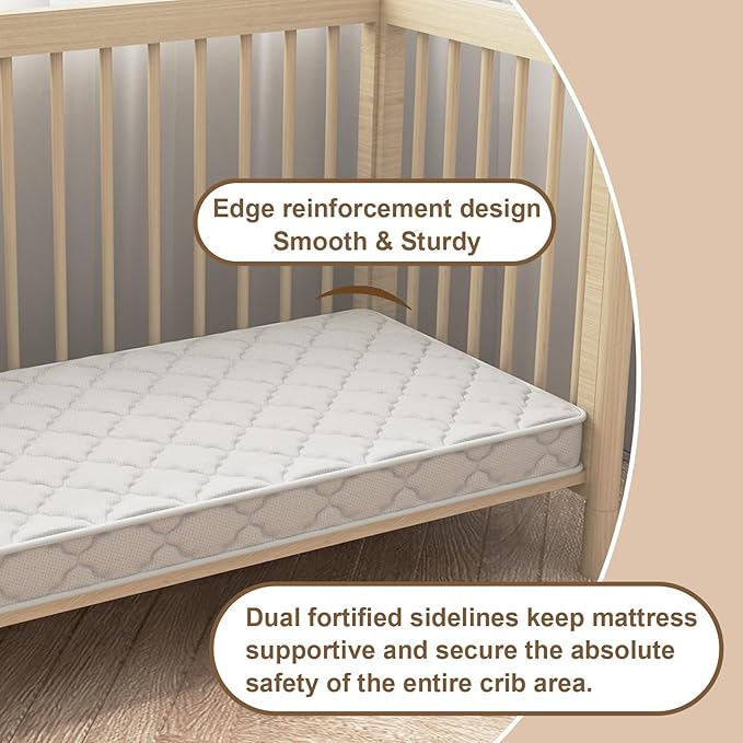 5" Crib & Toddler Mattress, 52x27.5 Breathable Knitted Fabric Cover, CertiPUR-US Certified Foam, Edge Reinforcement, Fits Standard Size Crib and Toddler Bed, Pure White