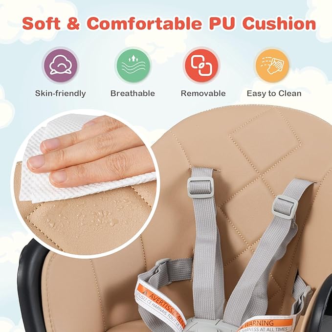 HONEY JOY Baby High Chair, 6 in 1 Convertible Wooden Highchair for Babies and Toddlers/Chair/Bar Stool, Removable Double Tray & Reversible Footrest, Safety Harness for Infant Boys Girls (Coffee)