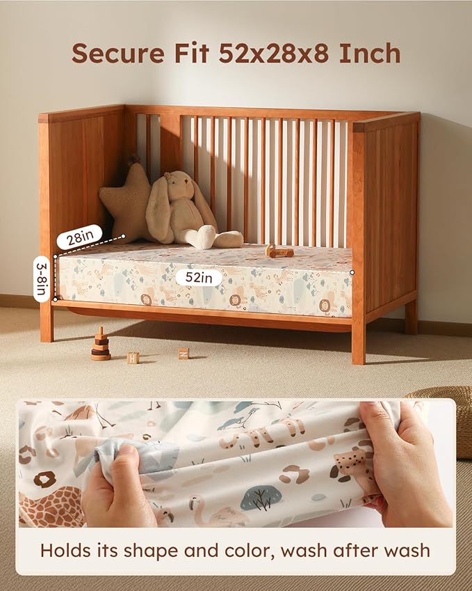 Baby Crib Sheets for Boys Girls, Fitted Crib Sheet Neutral 3 Pack for Standard Crib and Toddler Mattress, Breathable Soft Microfiber Baby Sheet 28x52x8in Elephant