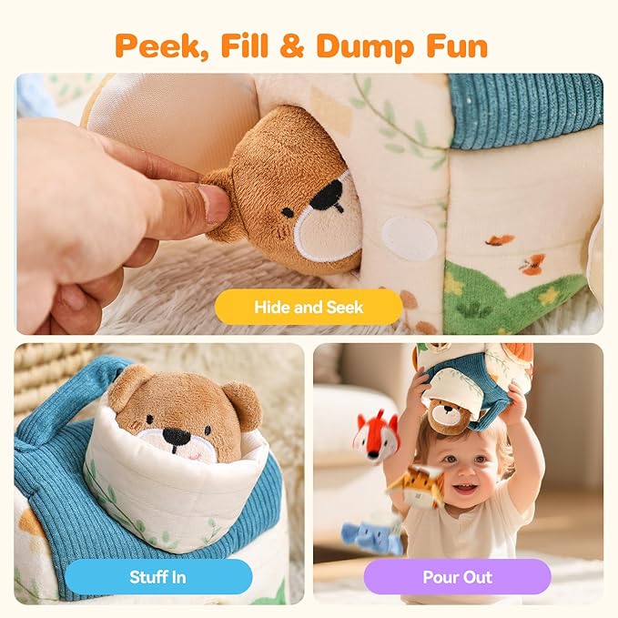 Baby Toys 6-12 Months, Forest Animal Soft Plush Set - Rattle, Crinkle Paper & Mirror, Busy Montessori Toys for Babies, Sensory Gifts for Toddlers 1-3 Years Old