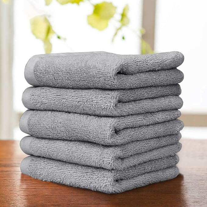 Yoofoss Luxury Washcloths Towel Set 10 Pack Baby Wash Cloth for Bathroom-Hotel-Spa-Kitchen Multi-Purpose Fingertip Towels & Face Cloths Light Grey