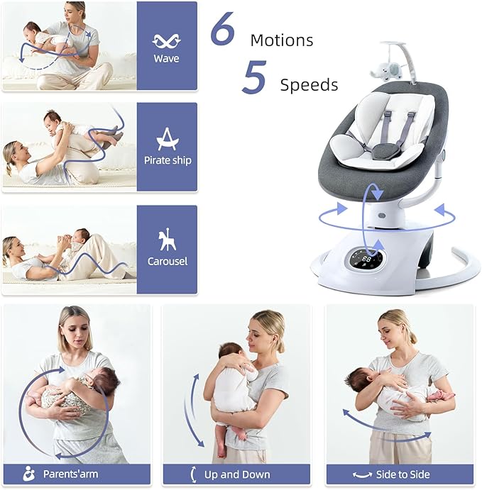 Baby Swing for Infants Electric Automatic Multi Motion Newborn for Girl & Boy with Remote Control, 5 Speed, 13 Melodies, Light Gray