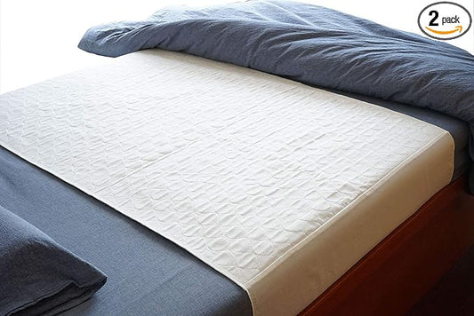 Pack of 2 Cotton Top-Layer Reusable Tuckable Underpads Incontinence Bed Pads Queen 34"X60" Washable 21" Wings