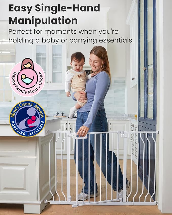 Mom's Choice GROWNSY Baby Gate, 29.5"-53" Auto-Close Dog Gate for Stairs & Doorways, Pressure-Mounted Easy Install Baby Gate - No Drill, Anti-Trip, Walk Through, Safe & Durable