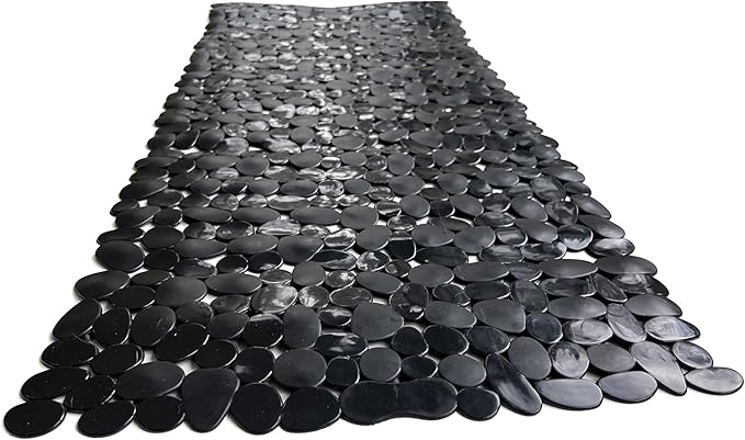 “Pebbles” Non-Slip Bathtub/Shower Mat 35"x16" Rectangular, Non-Toxic, Safe, Clean, Machine-Washable, Superior Grip & Drainage, Vinyl, for Smooth Floors ONLY, Opaque Black