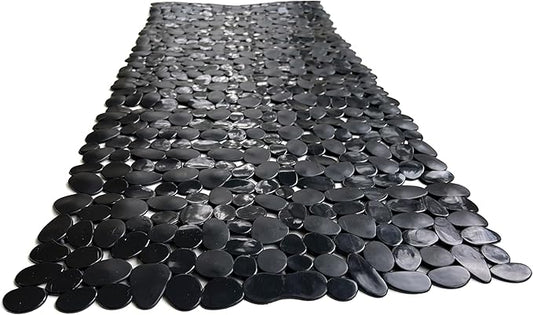 “Pebbles” Non-Slip Bathtub/Shower Mat 35"x16" Rectangular, Non-Toxic, Safe, Clean, Machine-Washable, Superior Grip & Drainage, Vinyl, for Smooth Floors ONLY, Opaque Black