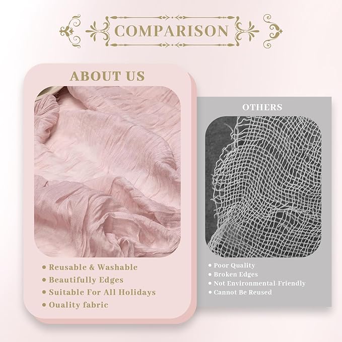 Le courant 6pcs 10Ft Cheesecloth Table Runner, Rustic Boho Gauze Cheese Cloth Runner Table Runner for Weddings Bridal Baby Shower Birthday Holiday Parties Home Decor, Dusty Pink