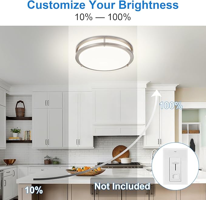 DLLT Flush Mount LED Ceiling Light: 13 Inch 5CCT (3000K-6000K) & Dimmable Ceiling Light Fixtures for Bedroom Hallway - 24W Modern Brushed Nickel Super Bright Kitchen Lighting Fixtures Ceiling