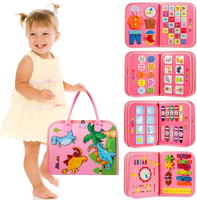 Winblo Toddler Busy Board - Montessori Toys for Toddler Girl Birthday Gift, Educational Learning Sensory Busy Book for Toddlers Girls, Toddlers Activities Travel Toys for Airplane Car