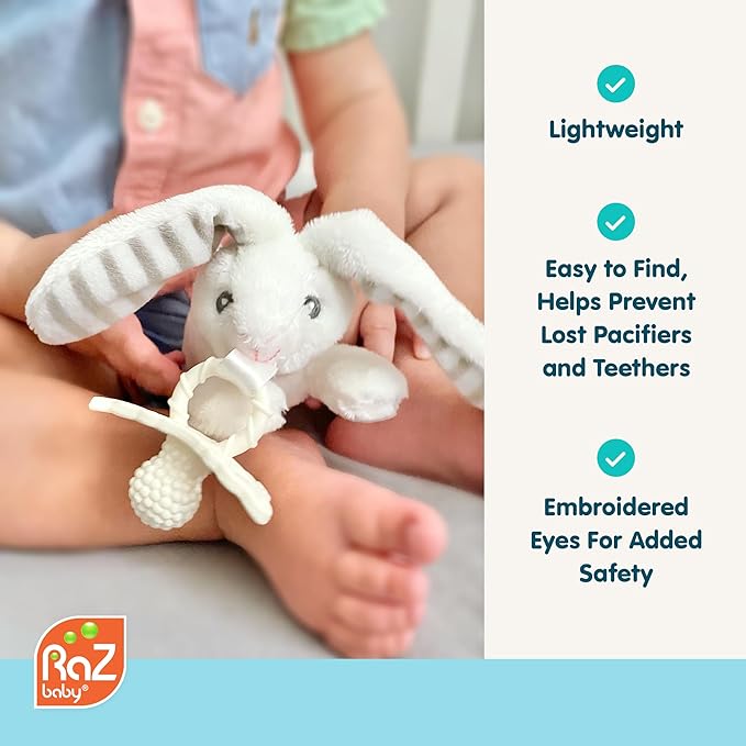 RaZbaby Bear RaZbuddy w/RaZberry Teething Relief Pacifier – Soothes Sore Gums w/Nature-Inspired Texture, 100% BPA-Free Silicone Teether, Detachable Stuffed Animal – 3 Months+ Teether, Coconut