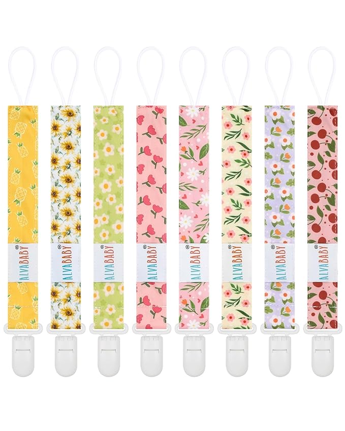 ALVABABY Pacifier Clips 8 Pack Binky Paci Clip Holder Leashes for Newborn Baby Boys Girls 8DP23A