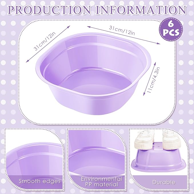 Patelai 6 Sets Kids Foot Spa Kit for Girl 12 x 12 x 4.3 Inch Foot Tub 14 x 30 Inch Hand Towels Washbasin Towels for Spa Party Sleepover Party Supplies (Light Purple)
