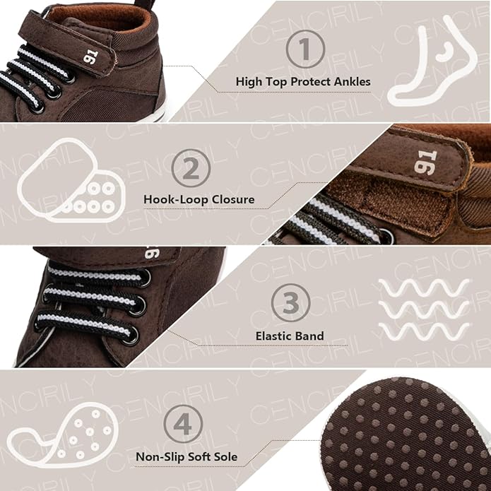 CENCIRILY Baby Boys Girls High Top Sneakers Soft Soles Anti Skid Infant Ankle Shoes Toddler Prewalker First Walking Crib Shoes