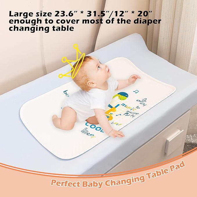 2 Pcs 12x20Inches Waterproof Changing Pads for 0-6 Months Baby,Cute Leak Proof Crib Disaper Pads,Portable Unisex Baby Changing Mat for Home&Travel. (Dinosaur)