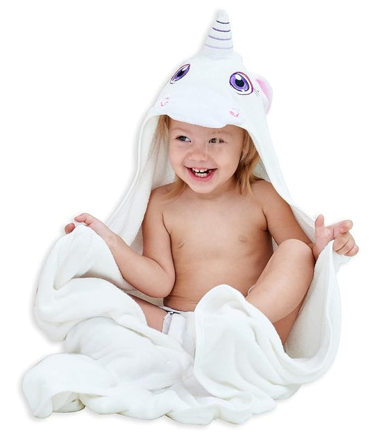HIPHOP PANDA Hooded Towel - Rayon Made from Bamboo, Bath Towel with Bear Ears for Newborn, Babie, Toddler, Infant - Absorbent Large Baby Towel - Unicorn, 30 x 40 Inch
