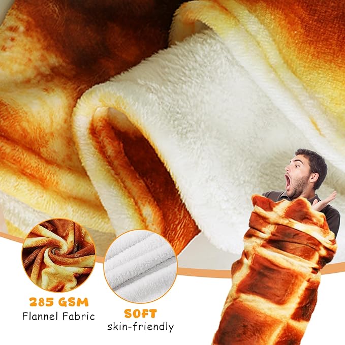 Waffle Blanket for Teen Kids, 60 inch Food Blanket for Funny Gifts, Round Throw Blanket, Warm Soft Flannel Funny for Bed/Office/Travel