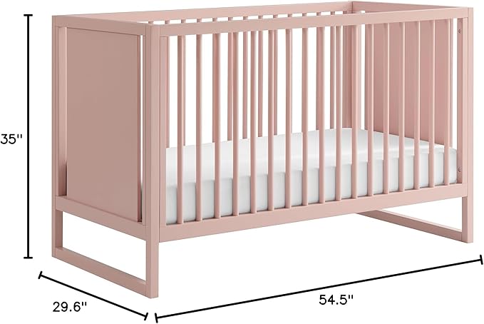 Nurture& The Crib - Baby, Toddler Convertible Crib | Sustainable Non-Toxic Materials | 3 Adjustable Heights - Grows with Your Baby (Toddler Guardrail NOT Included) (Blush)