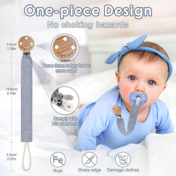 TYRY.HU Ribbon Pacifier Clip Holder,2 Pack Binky Paci Holder Clips, Pacifier Leash for Baby Boys and Girls, Soft Webbing Strap Universal Fits for Most Pacifier, Styles & Teethers Toys(Blue,Green)