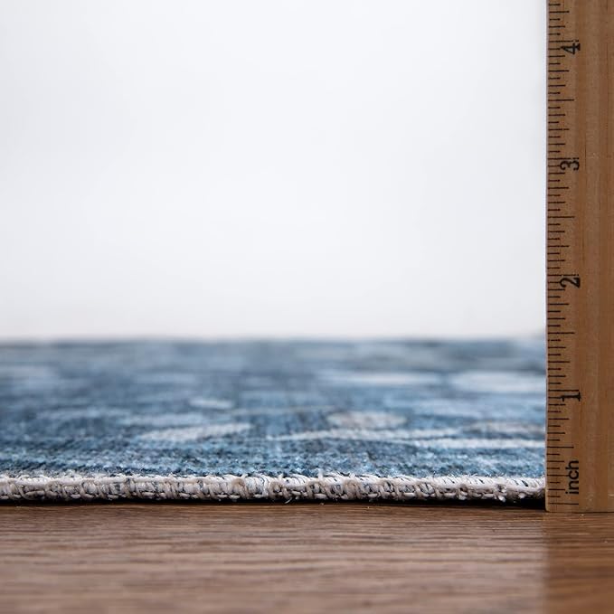 Bloom Rugs Caria Washable Non-Slip 10 ft Runner - Blue/Ivory Floral Runner for Entryway, Hallway, Bathroom, and Kitchen - Exact Size: 2'6" x 10'