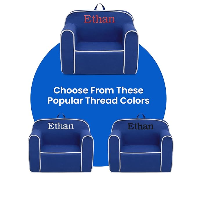 Delta Children Personalized Cozee Chair – Customize with Name – Foam Kids Chair for Ages 18 Months and Up, Blue/White