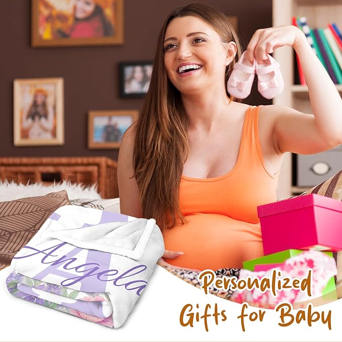 Ships from The US, Personalized Baby Blanket with Girl, Custom Baby Blanket for Kids Soft Flanne Blankets in Easter Personalized Baby Gifts for Infant Newborn Shower (Rose Pink)