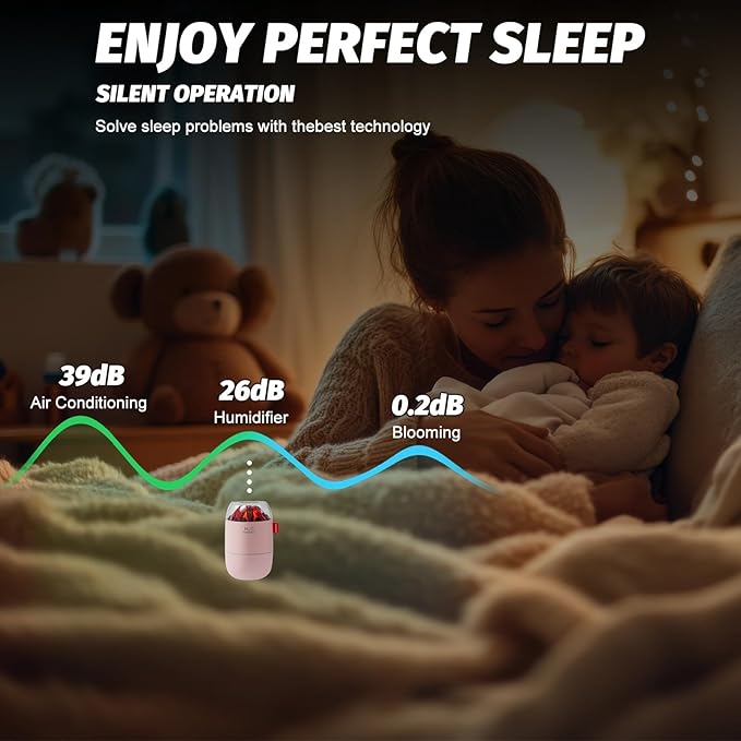 Portable Mini Humidifier for Desk Bedroom Indoor Plant, 280 ml Humidifier for Office Small Room, USB Powered Quiet Cool Mist Humidification Night Light (Pink)