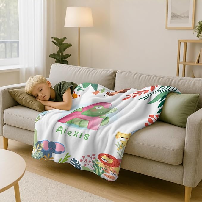 Personalized Baby Blanket with Name, Custom Name Blanket for Kids Soft Flanne Blankets in Easter Personalized Baby Gifts for Infant Newborn Shower (Alphabet)