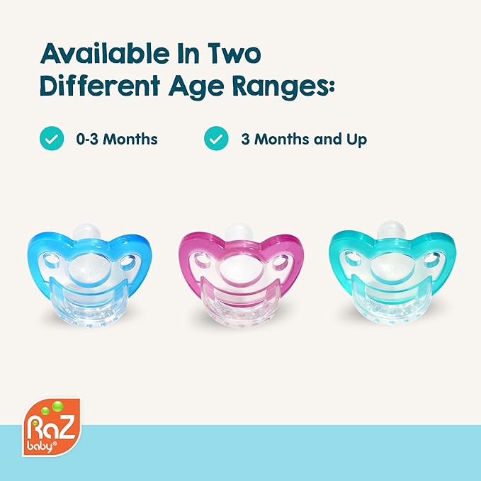 RaZbaby Jollypop Pacifier for Newborns & Up, USA Made, Natural Shaped Orthodontic Binky, Lovingly Shared in NICUs & Hospitals Worldwide, Medical-Grade 100% BPA-Free - 0-3 Months, 3 Pack - Variety