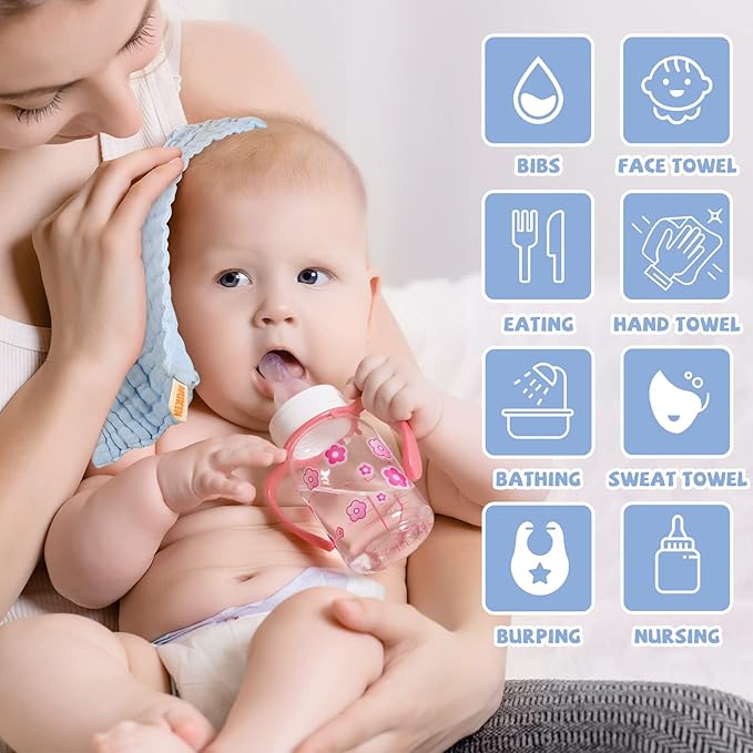 MUKIN Baby Washcloths - Soft Face Cloths for Newborn, Absorbent Bath Wipes, Burp Cloths or Towels, Baby Registry as Shower. Pack of 6-12x12 inches (Blue)