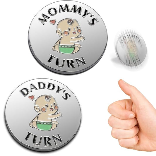 Fathers Day New Baby Gifts for Parents,Double-Sided Decision Coin Gift for New Mom & Dad,Funny Baby Shower Gifts for Couple,Gifts for Pregnant Women as Halloween Thanksgiving Christmas Gift，D-Silver