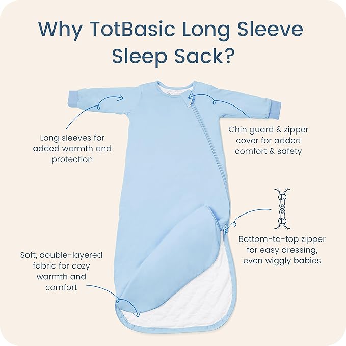 Baby Sleep Sack Long Sleeve Wearable Blanket 1.0 TOG, Premium Soft Infants Sleeping Bags with 2-way Zippers
