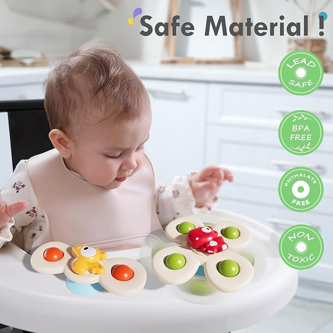 ALASOU 3PCS Suction Cup Spinner Toys for 1 Year Old Boy Girl|Spinning Top Baby Toys 12 18 Months|1 2 Year Old Boy Birthday Gift|Baby Bath Toy for Kids Ages 1-3|Sensory Toy for Toddlers 1-3