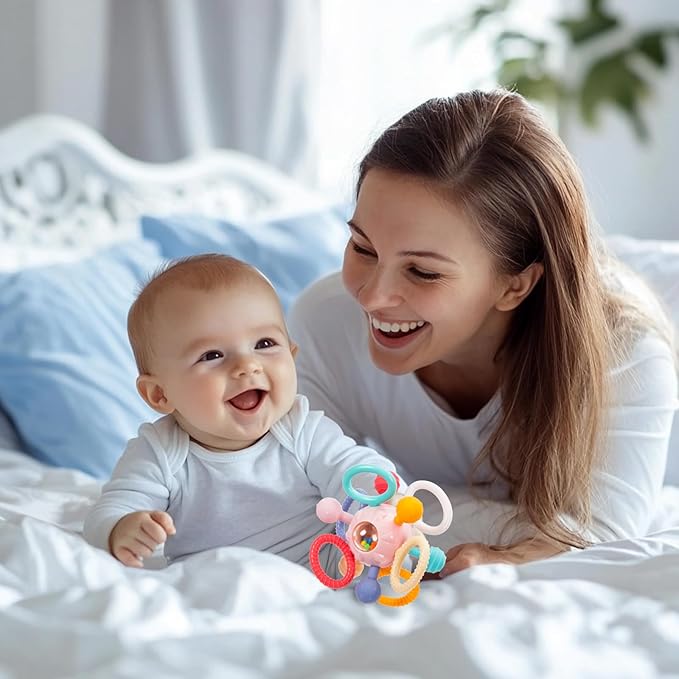 Baby Teething Toys for 0-6 6-12 Months, BPA Free Food Grade Silicone Teether, Infant Sensory Chew Rattles Toys, Gifts for Infant Newborn Boys Girls 0 3 6 9 12 18 Months, Pink