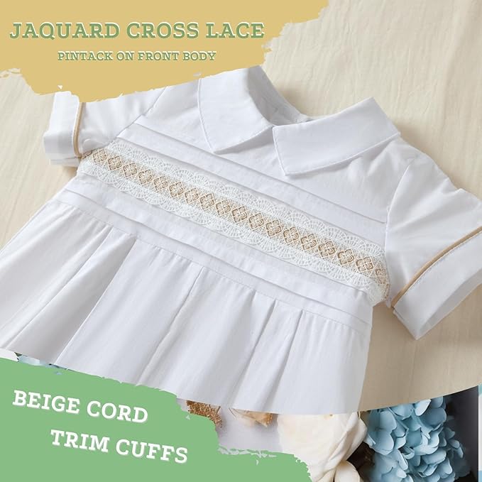 Booulfi Baptism Christening Outfits for Boys Easter White Romper Baby Romper Church Newborn Clothes
