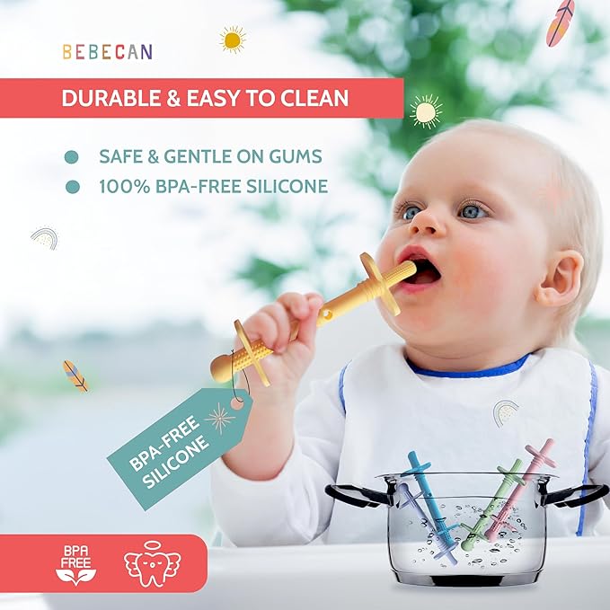 Shielded Teething Tubes – Baby Teething Relief 0-36 Months, Anti-Choking Design, Clip-Attachable, BPA-Free Silicone, 5 Soft Tubes + 2 Teether Clips + 2 Brushes + Storage Bag