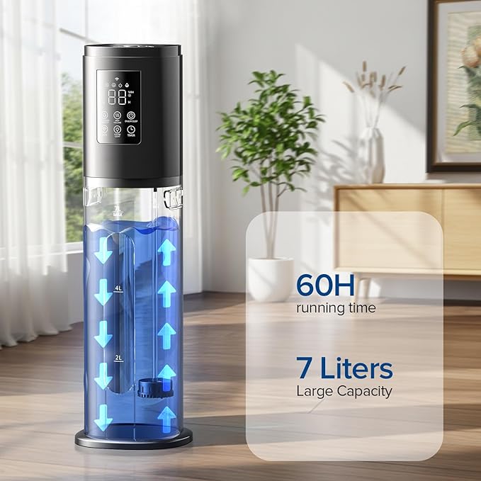Smart Humidifiers for Bedroom Large Room, 7L/1.85Gal Quiet Humidifiers with 350ML/H Large Mist Speed,Smart App & Remote Control, 4 Mist Levels,Easy Top Fill, Cool Mist Humidifier for Home & Office