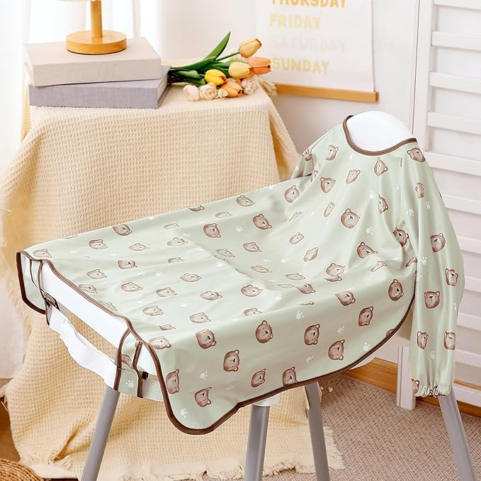Long Sleeve Baby Bib-Mess Proof Baby Feeding Bibs with Adjustable Design for Babies during Eating or Highchair
