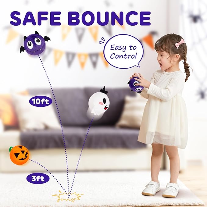 PlayZap Bouncy Balls for Kids with Plush Covers - 3" Large Size BPA Free 10 Feet High Bounce - -Indoor Outdoor Games Toddler Toys - Halloween Birthday Gift for Boys Girls 1-3 3-5 5-8 8-12