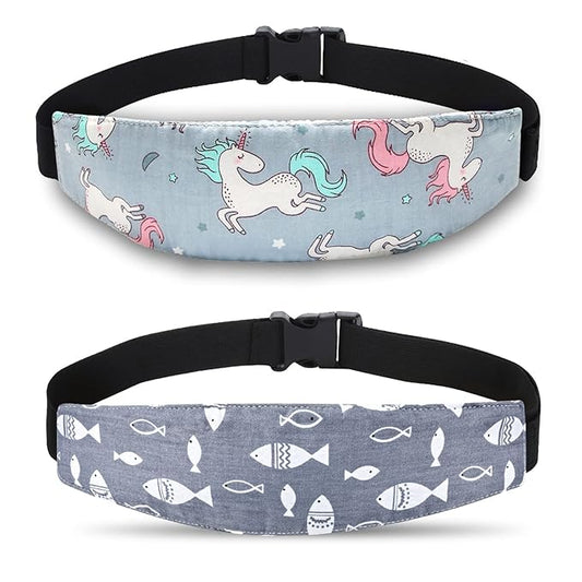 Baby Carseat Head Support,Car seat Straps Pillow Support Ban,Stroller Neck Relief Strap Headrest,Slumber Sling Sleep Positioner for Toddler Infants Child Children Kids(Gery Unicorn + Fish)