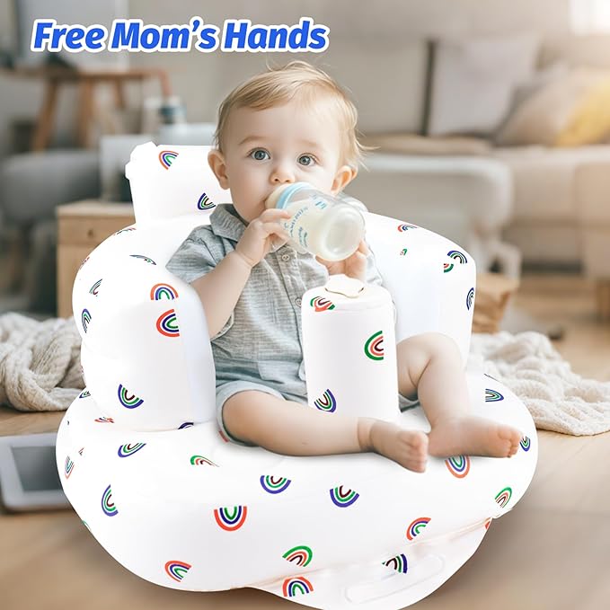 Inflatable Baby Chair, Baby Inflatable Seat for Babies 3 Months and Up Summer Inflatable Baby Seat for Sitting Up, Blow Up Baby Floor Seat with Built in Air Pump, Rainbow
