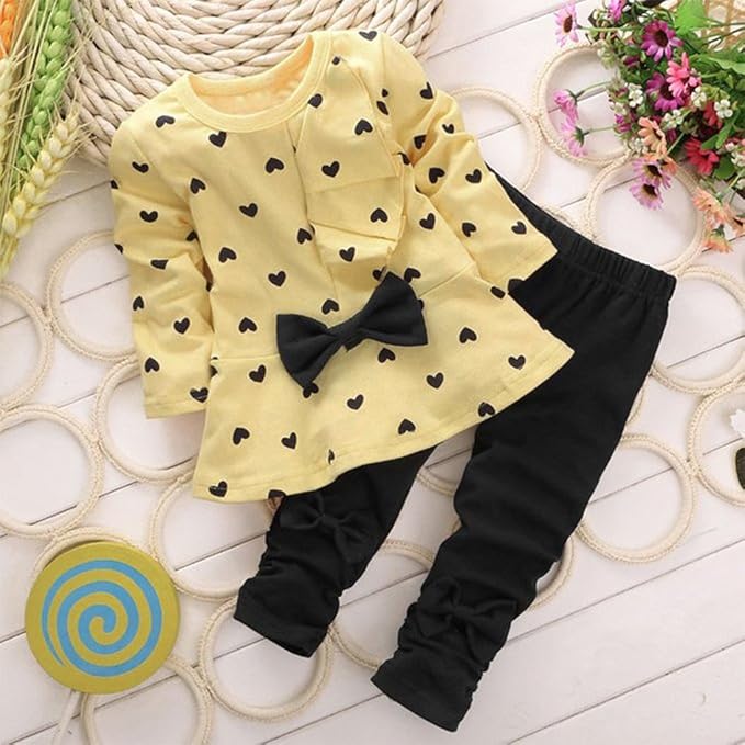 Cute Toddler Baby Girls Clothes Set Long Sleeve T-Shirt and Pants Kids 2pcs Outfits