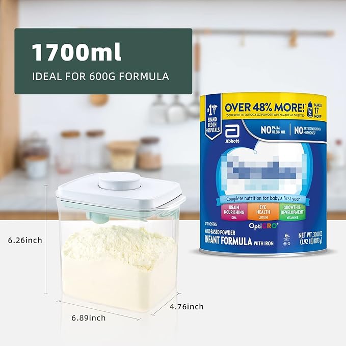 Formula Container to Go - 2 Pack 1700ml Pop Top Milk Powder Container, BPA-Free Airtight Formula Dispenser with Scoop and Scraper, 21OZ, 1.32LB, 600g, Clear