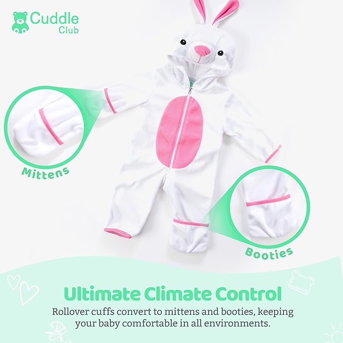 Cuddle Club Fleece Baby Bunting Bodysuit with Hood, Convertible Mittens & Booties, Car Seat Friendly, Soft & Warm, Easy Zip