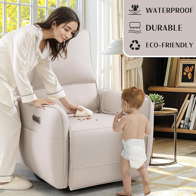 Power Recliner Gliders for Nursery, Electric Swivel Rocker Recliner Chair, Comfy Upholstered Living Room Reclining Rocking Chairs with Lumbar Support