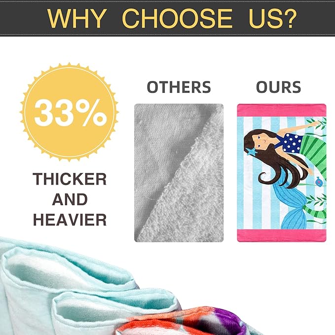 BANGSAUR Kids Towels with Hood, Oversize Bath Pool Swiming Towel Wrap Toddlers Girls Baby 3-12 Years Cotton Changing Robe Star Mermaid