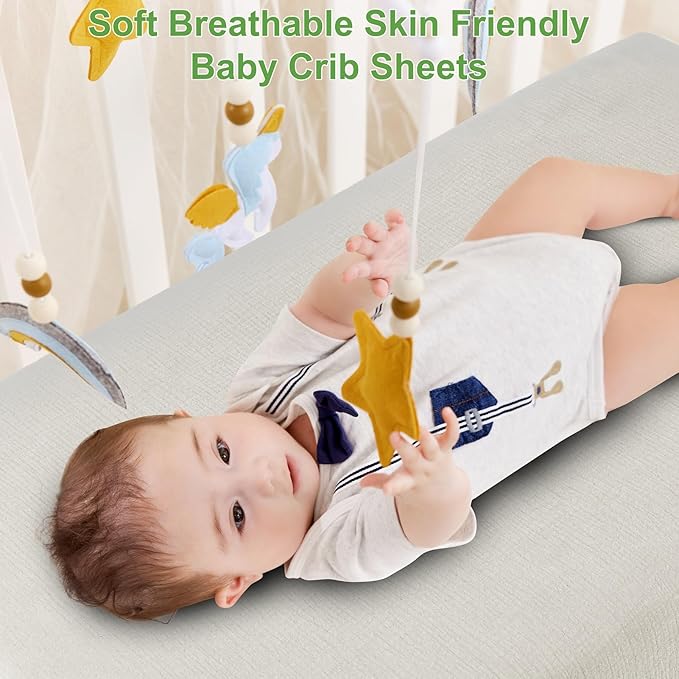 Muslin Mini Crib Sheets for Girls & Boys-2 Pack 24"x 38" Soft Baby Mattress Sheets Fitted-No Slip Neutral Toddler Cotton Bedding-Boho Nursery Décor Sage Green & Beige