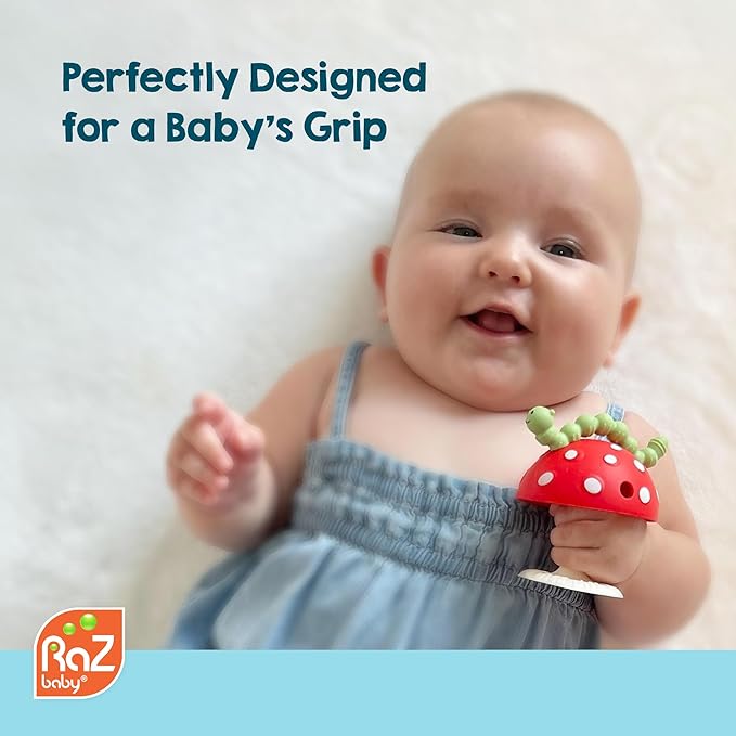 RaZbaby Chompy Grip Teether for Infant & Baby 3M+ Silicone Teething Toy with Suction Base and Multi-Texture Design for Teething Relief - Soothes Sore Gums & Easy-to-Hold Teether, BPA Free - Blue