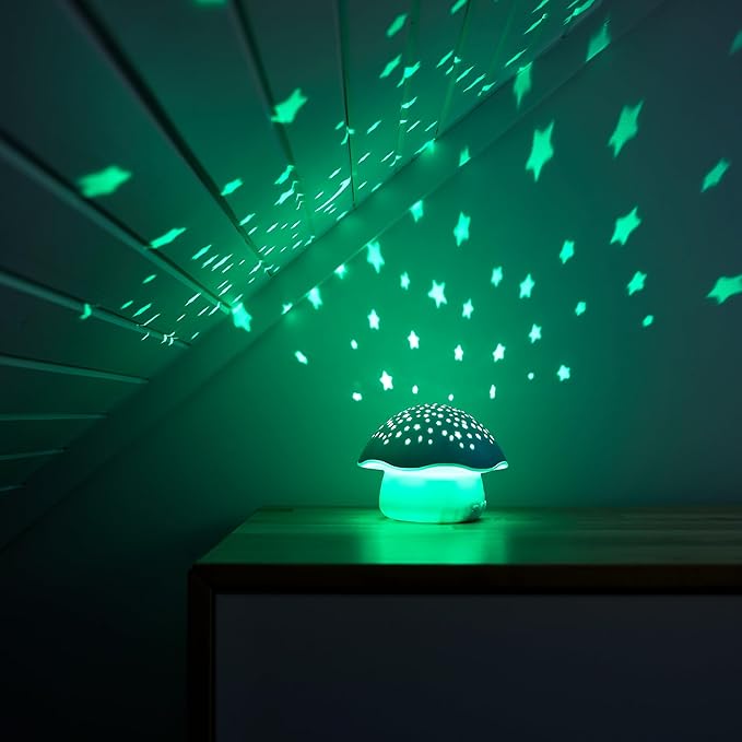 Angelcare Celeste Musical Mushroom Night Light Baby Projector - Sleep Soother with Adjustable Volume Lullabies, White Noises, 3 Night Light Colors, and Cry Sensor Detector