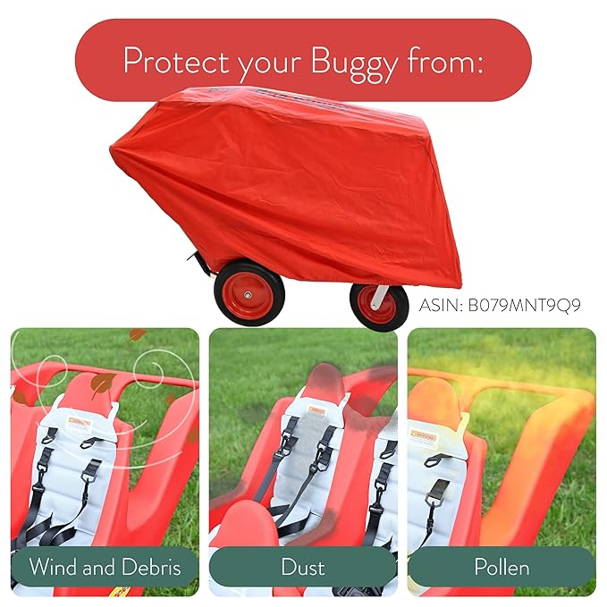 Children’s Factory Bye Bye Buggy 6 Passenger Stroller, Sturdy Daycare Stroller with Fat Tires, Easy-to-Fasten Safety Buckles, Parking Brake, & 360 Pivoting Wheels, Red