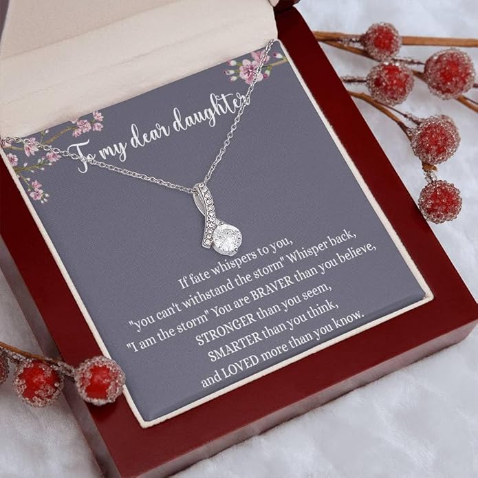 To My Daughter Gift Necklace From Dad or Mom - Badass Daughter Jewelry With Heartfelt Message & Elegant Box